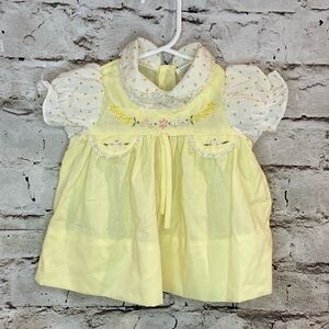 Vintage Yellow Baby Dress with Floral Embroidery